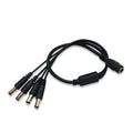 Black 12V DC 1-to-4 power splitter cable with five 5.5mm connectors for monitoring systems
