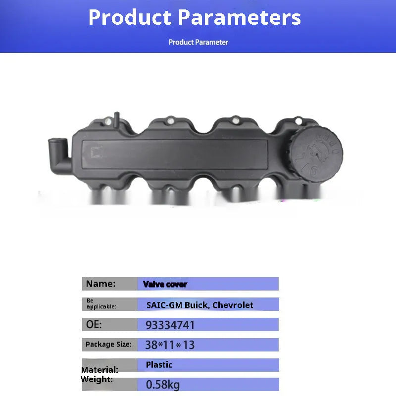 Black valve cover for SAIC GM Buick Chevrolet Sail CS1, model 93334741, 38mm size, 13mm height.