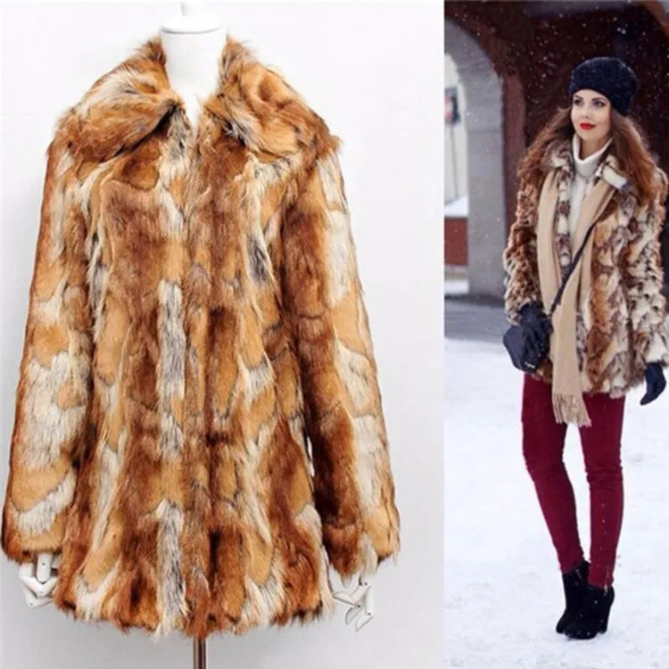 Womens tiger pattern faux fur jacket with slim leather-look silhouette and long sleeves