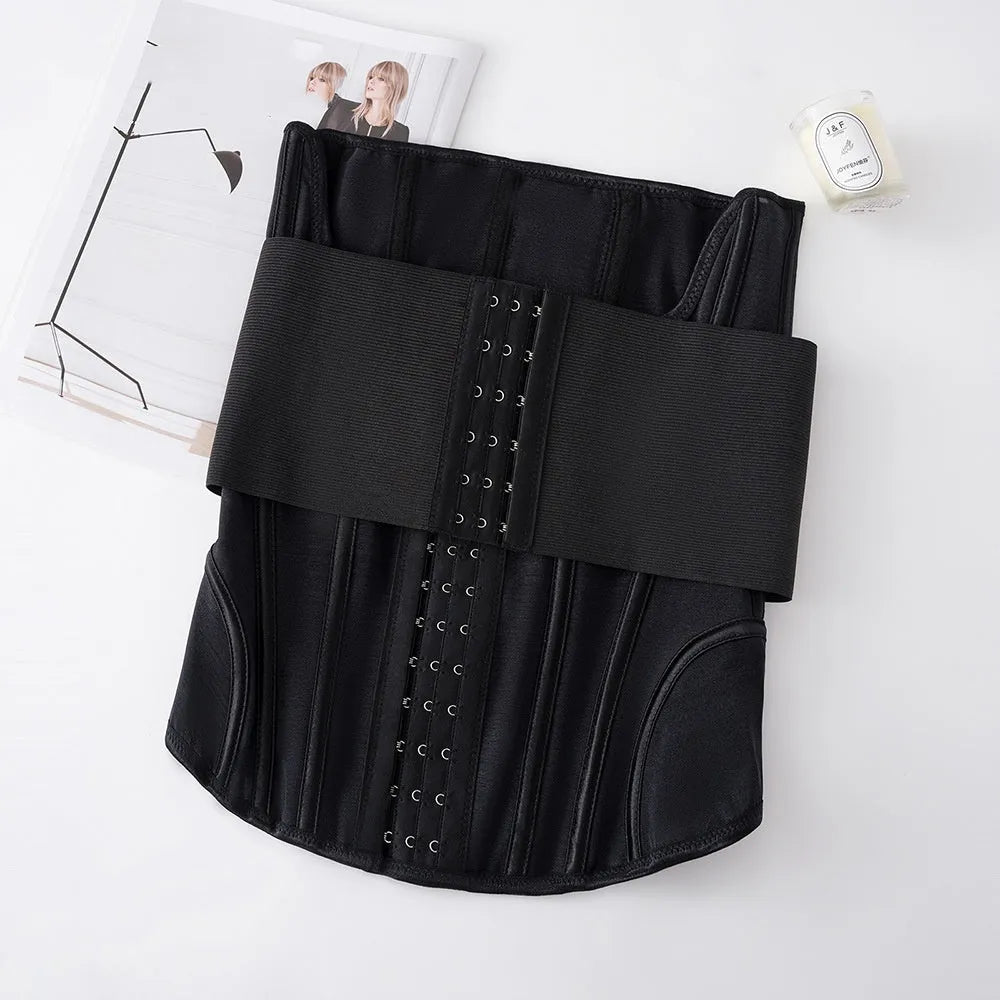 Nylon belly band waist training belt with adjustable tie in black and apricot colour options