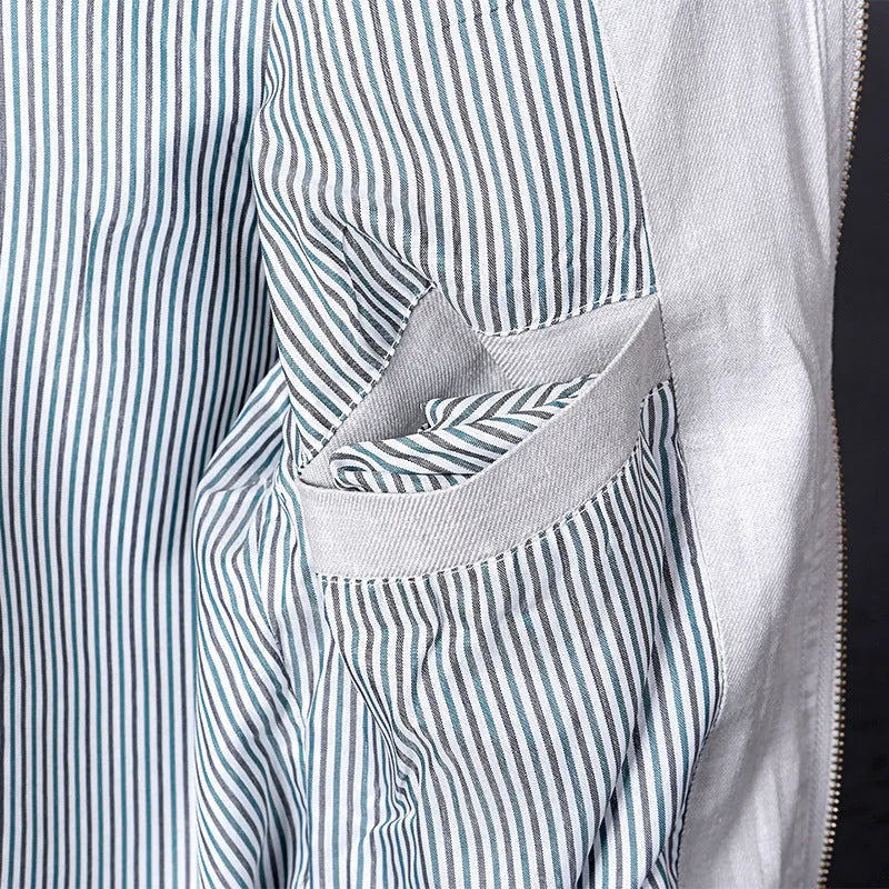 Men's thin heather grey cotton linen jacket shown on a model, regular fit for casual leisure wear.