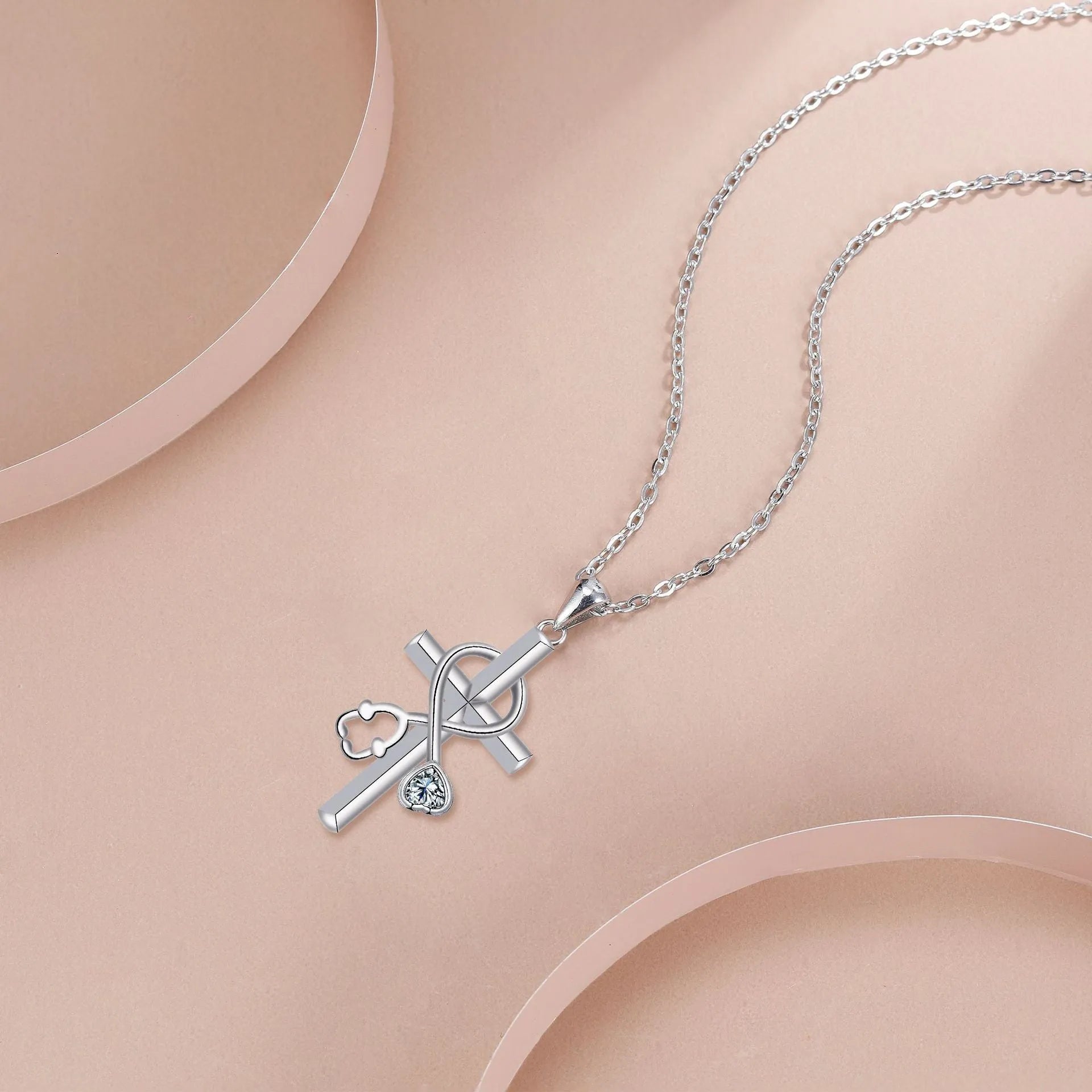 Copper stethoscope necklace with cross chain design for medical professionals