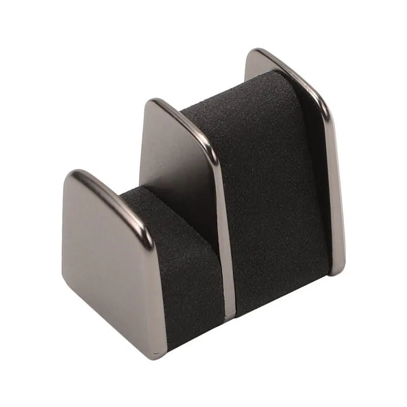 Zinc alloy car glasses clip with leather pad in choice of colours for dashboard or visor.