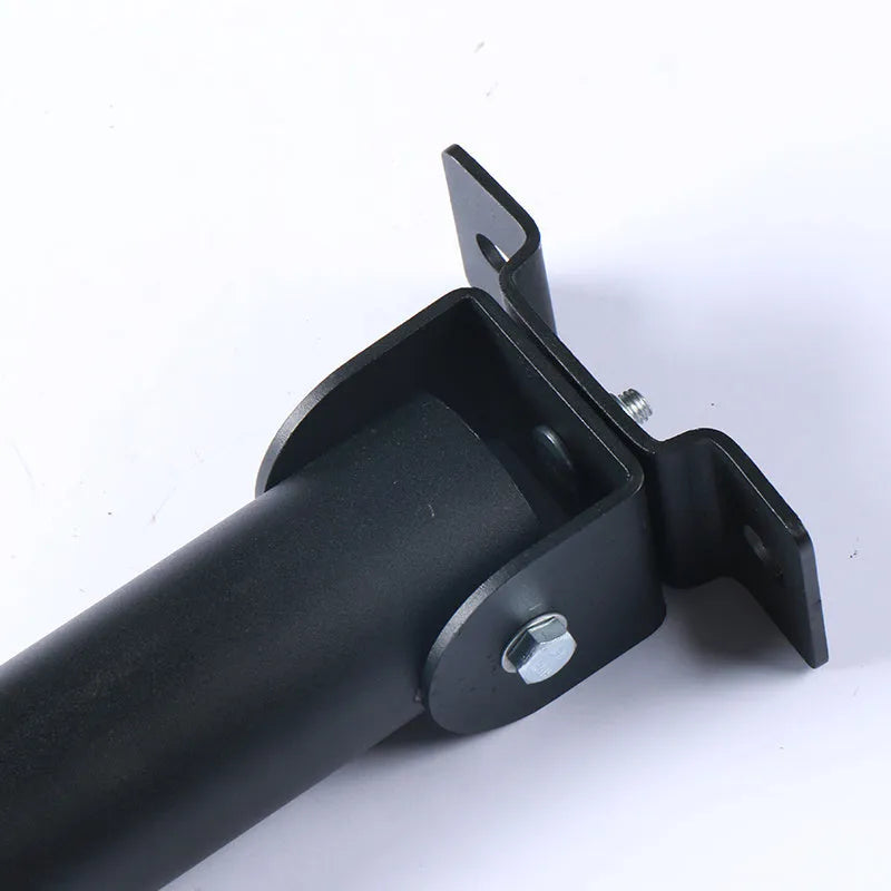 Steel wall-mounted barbell rod rack holding multiple tubes, with expansion screws for installation.