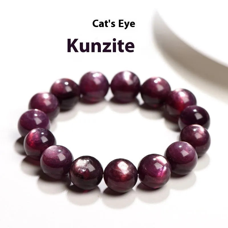 Polished natural purple lepidolite crystal round bead bracelet showing size options