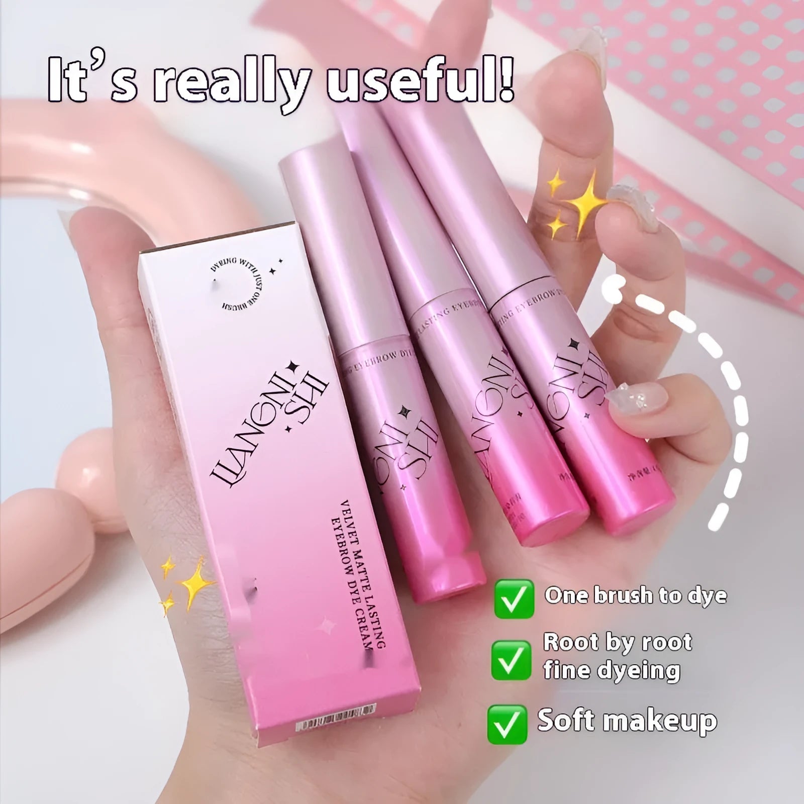 Eyebrow cream container showing 4.5g content with colour options for brow definition