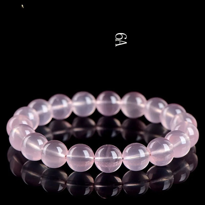 Natural crystal round beads women's bracelet with polished pink beads in single circle design