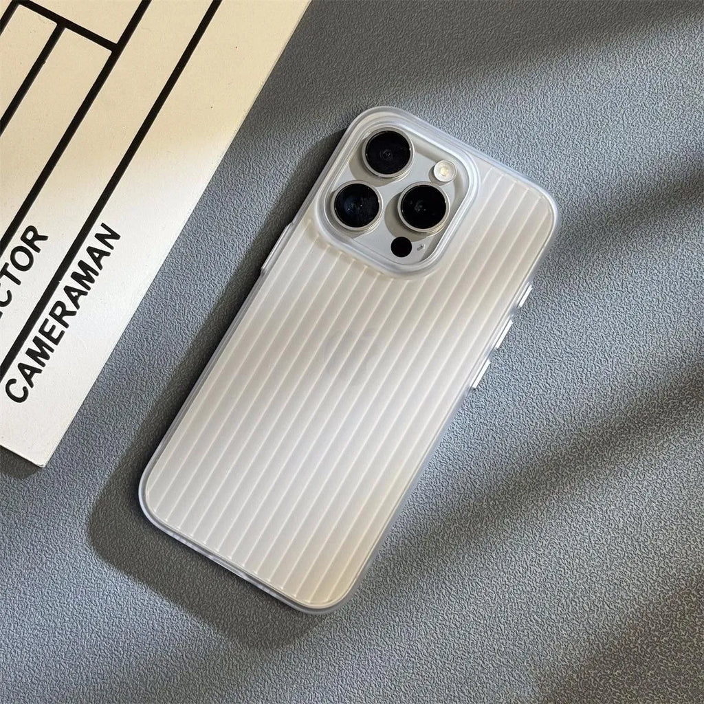 Semi-transparent frosted corrugated silicone phone case in black wave grain pattern for iPhone