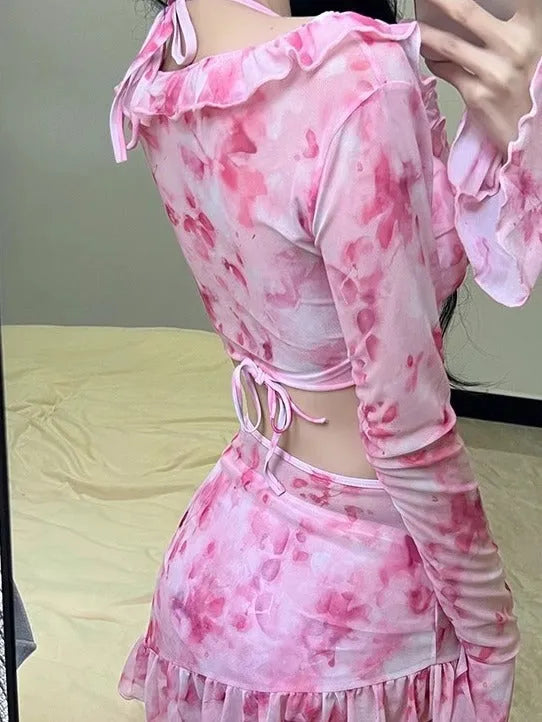 Women's floral bikini swimsuit set in cherry blossom pink colour
