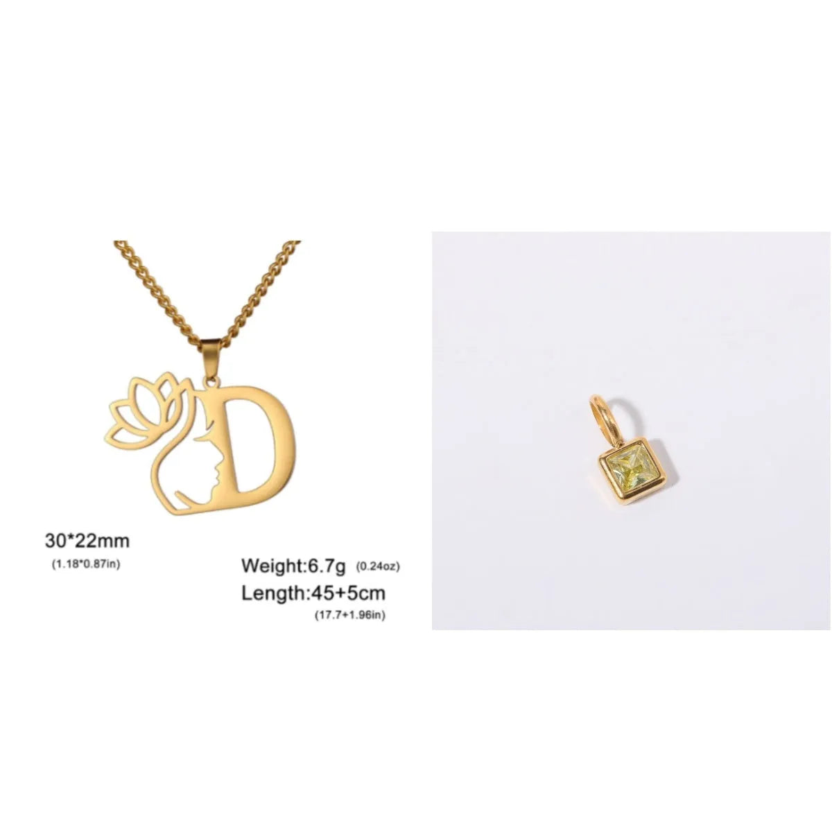 Stainless steel necklace with cross chain design and initial pendant in gold or silver finish