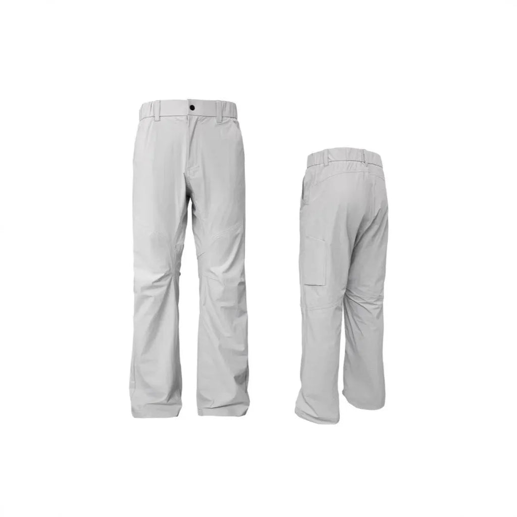 Men's 3D deconstructive straight leg casual trousers in Army Green with elastic waistband.
