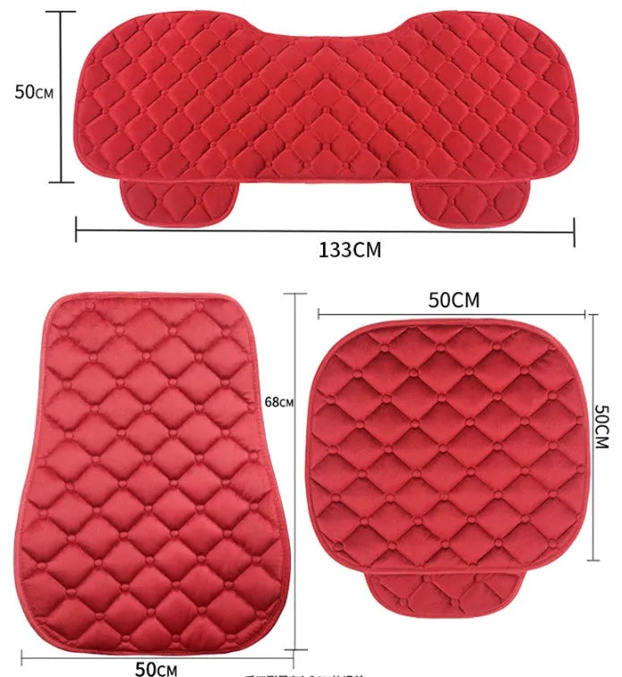 Cotton ringer plush car seat cushion in burgundy colour on car seat