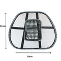 Black car lumbar support pillow with leather nail pattern and steel wire frame measuring 41x39cm