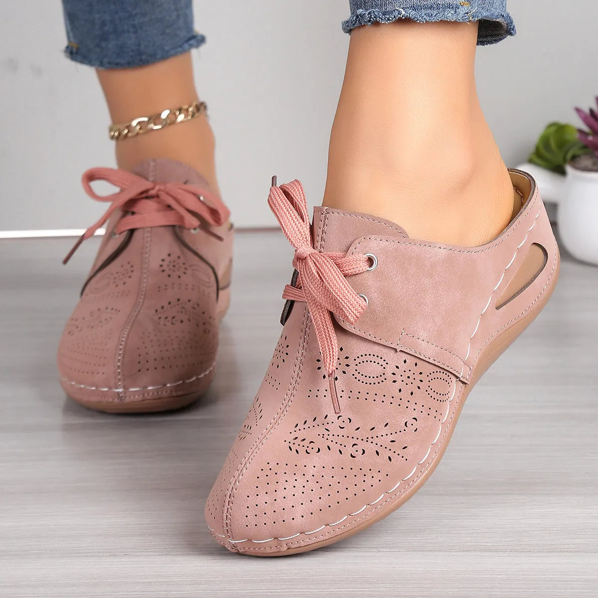 Women's summer baotou lace-up slippers with hollow out wedge design in various colours
