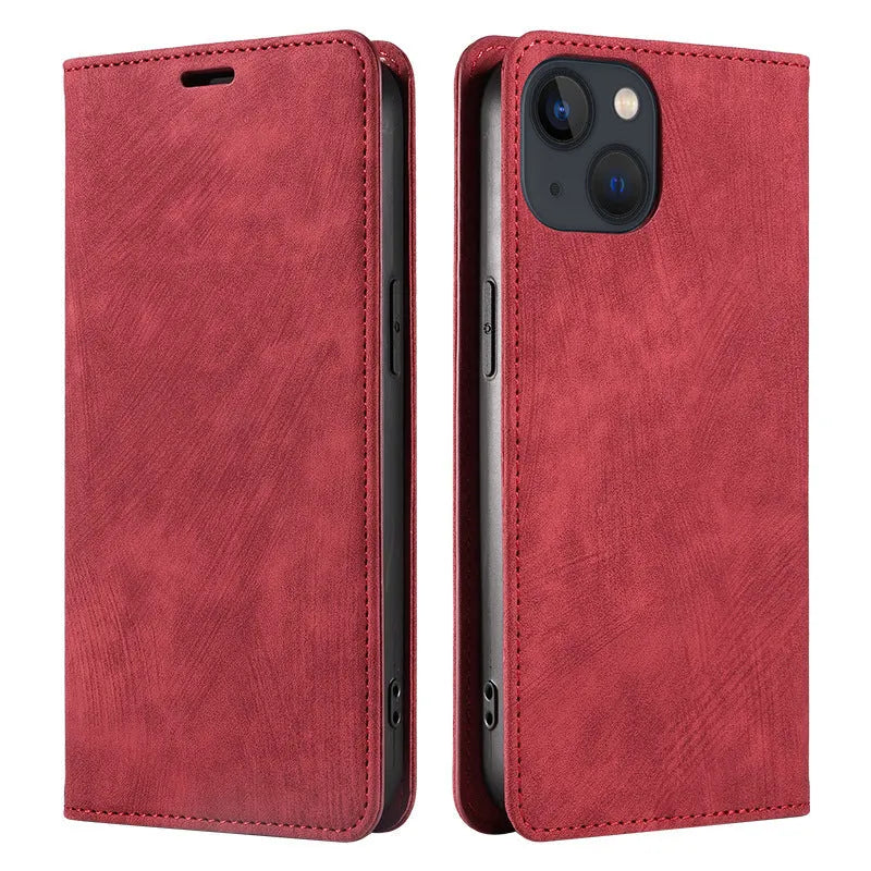 Magnetic flip leather phone case for iPhone in multiple colours showing front flap closed
