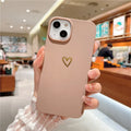 Brown silicone iPhone case showing hot stamping love design detail on back