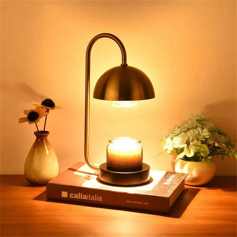 Solid wood aromatherapy wax melting bedside lamp with black metal base