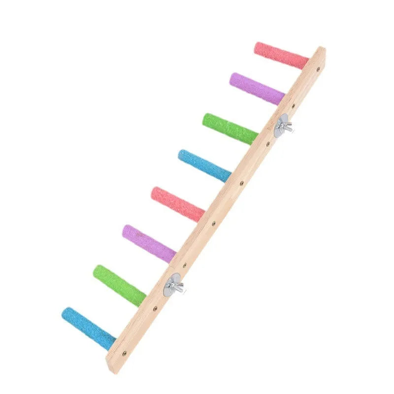 Natural wood frosted parrot grinding stick perch with ladder design