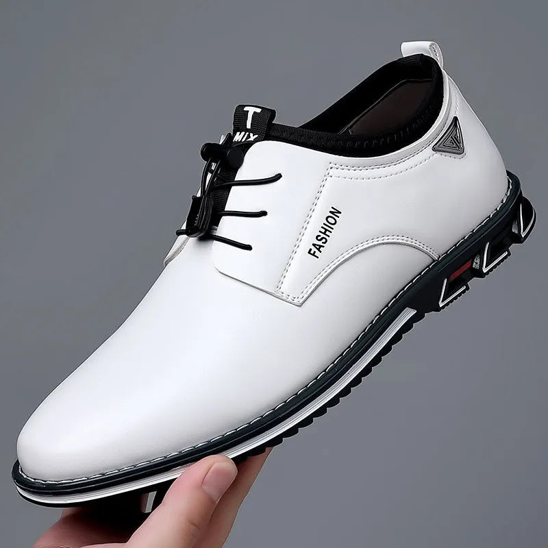 Plus size mens casual leather shoes artificial pu upper rubber sole wedge heel round toe