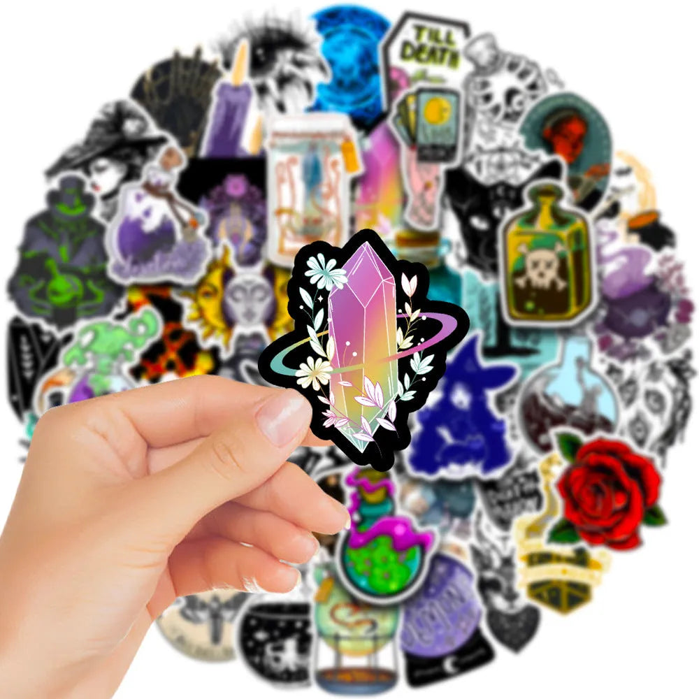 50 waterproof PVC stickers in 3-8cm sizes for laptops and smooth surfaces