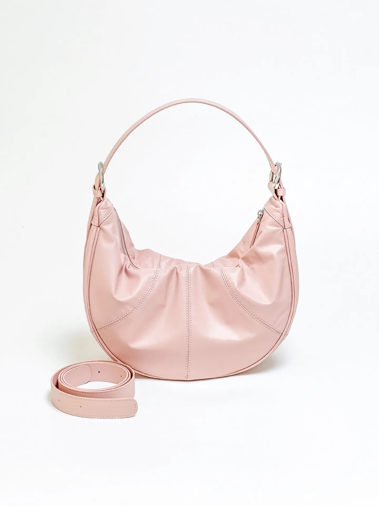 Women's dumpling-shaped shoulder bag in genuine first layer cowhide leather with cotton lining and sandwich pockets