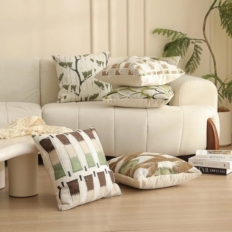 45cm square Jacquard pillow cover with a detailed retro floral pattern in multiple colour options.