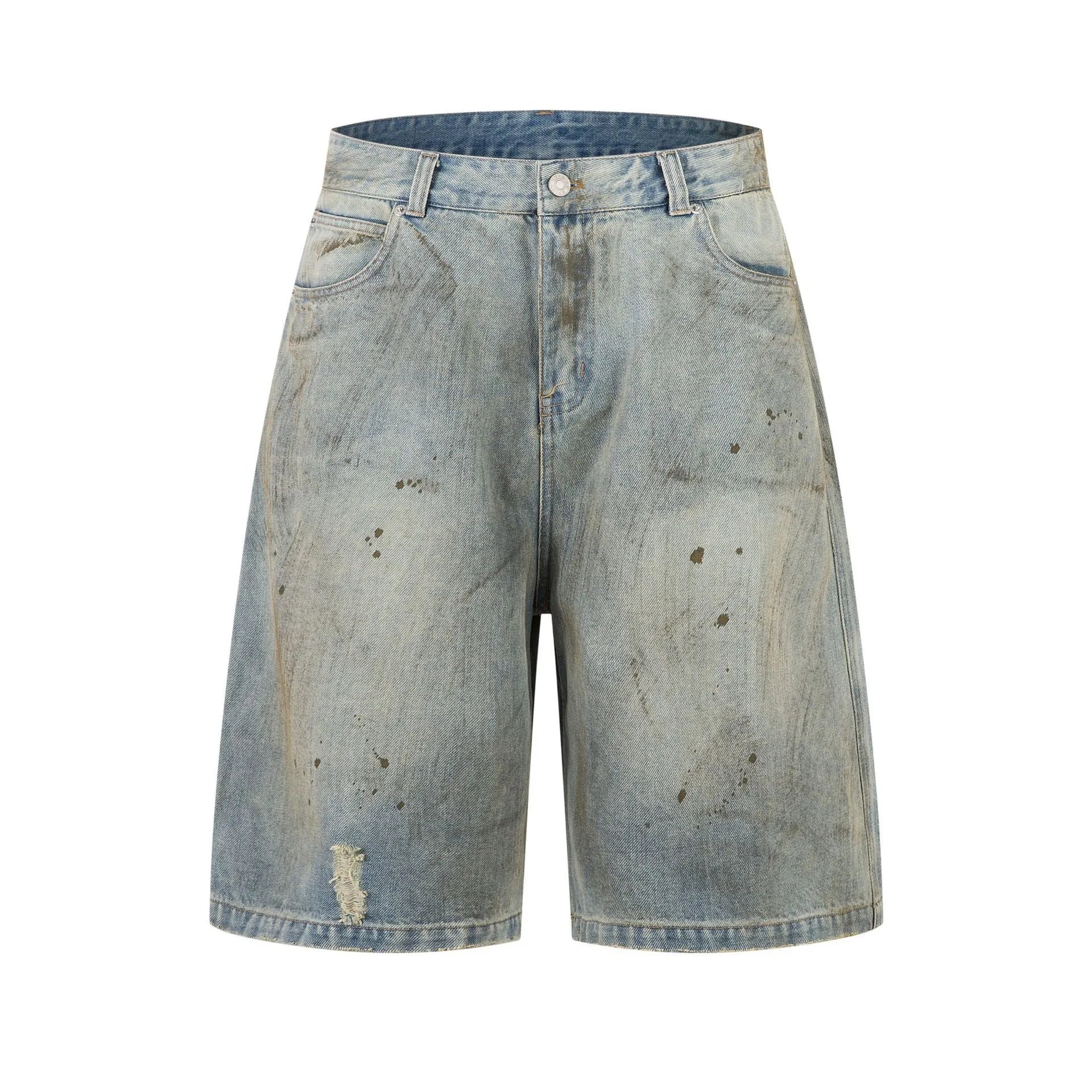 Blue cropped denim middle pants with a straight leg and zipper fly on a size chart.