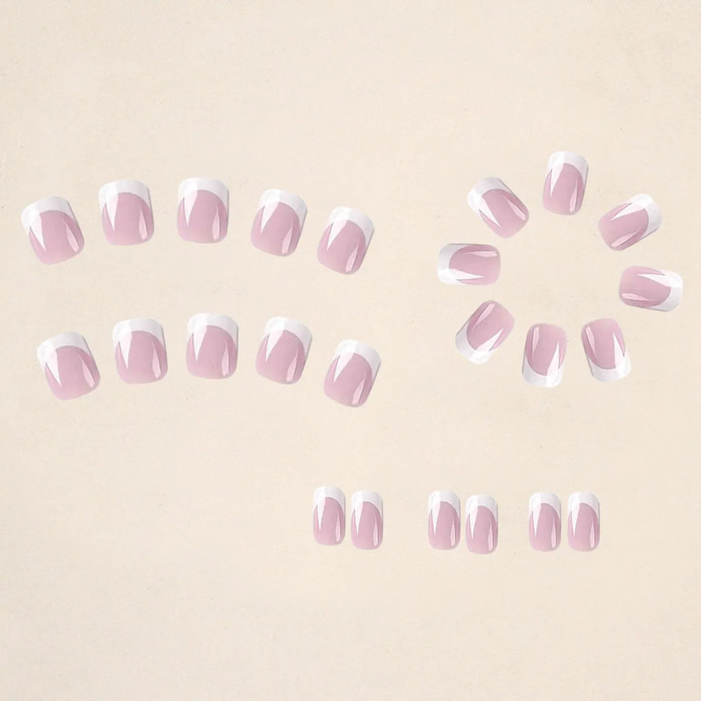 White plaid pattern fake nails, 24 pieces in open box