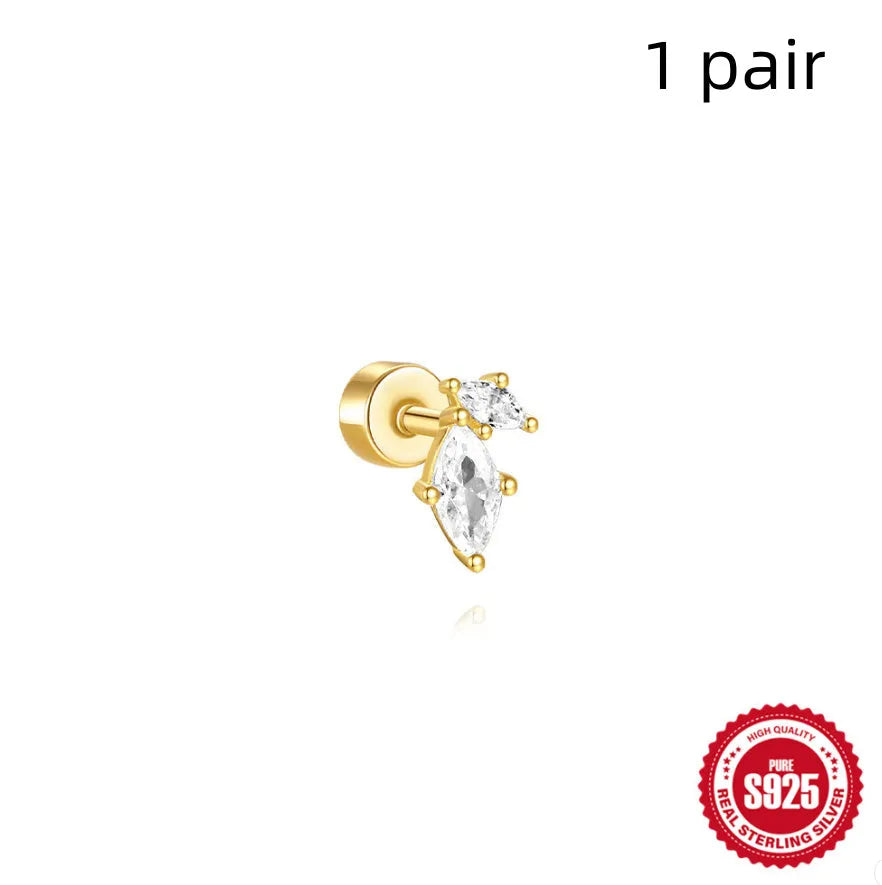 S925 sterling silver flat column thread geometric ear bone stud in a gold tone finish.