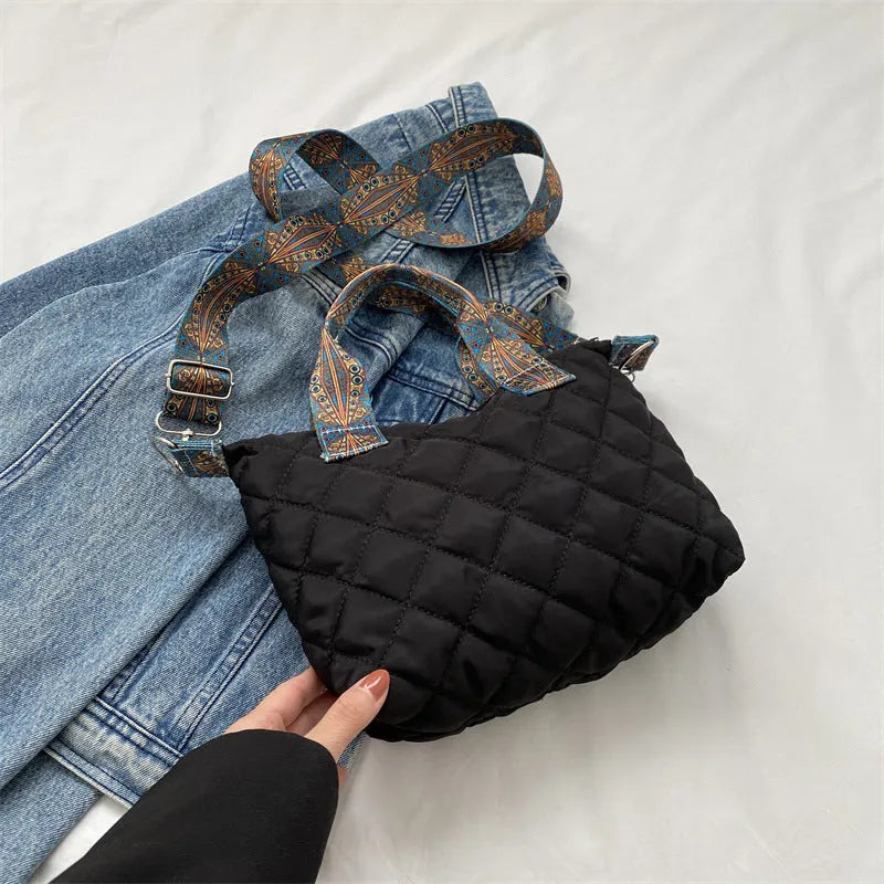 Oxford cloth shoulder messenger bag in horizontal square shape with sandwich pocket and single strap