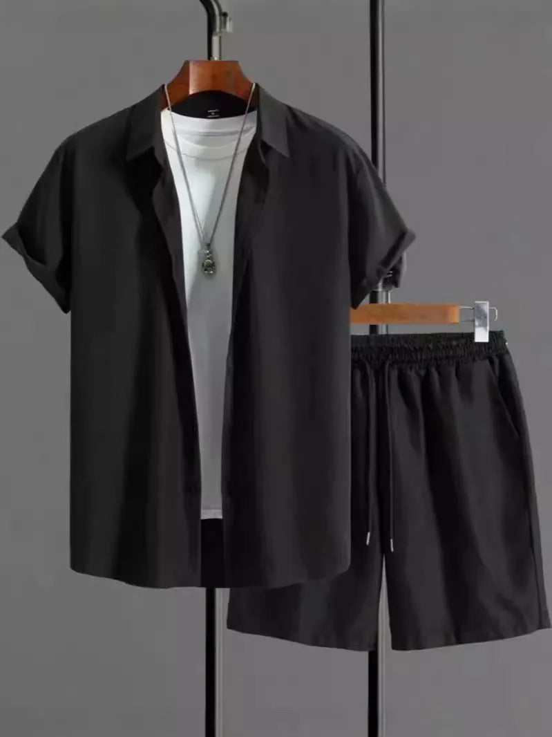 Men's short sleeve suit jacket and matching shorts in chemical fibre blend fabric