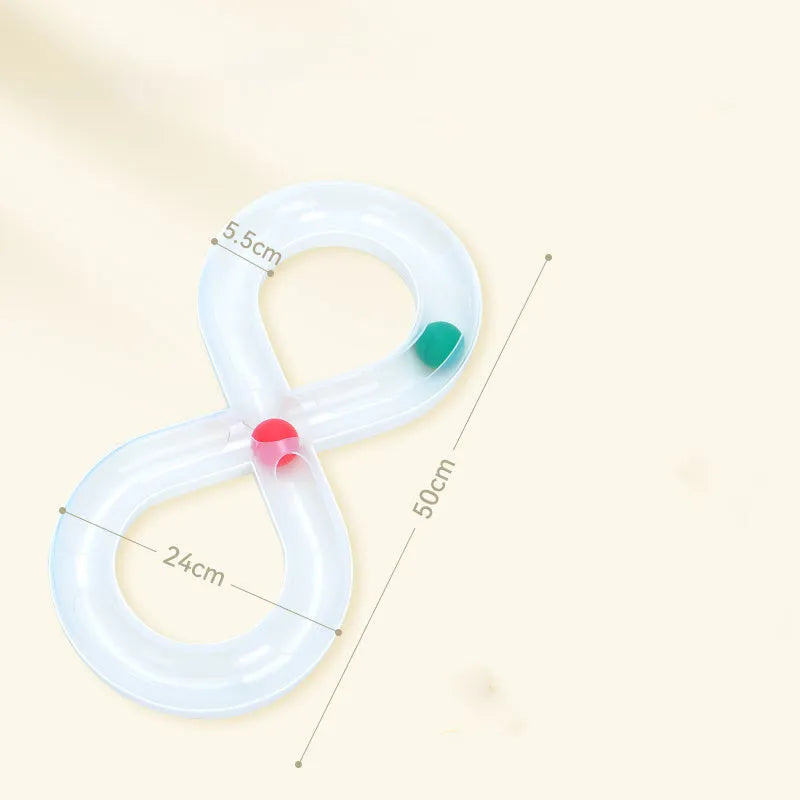 Blue and white cat turntable track ball toy with teasing stick measuring 50cm wide