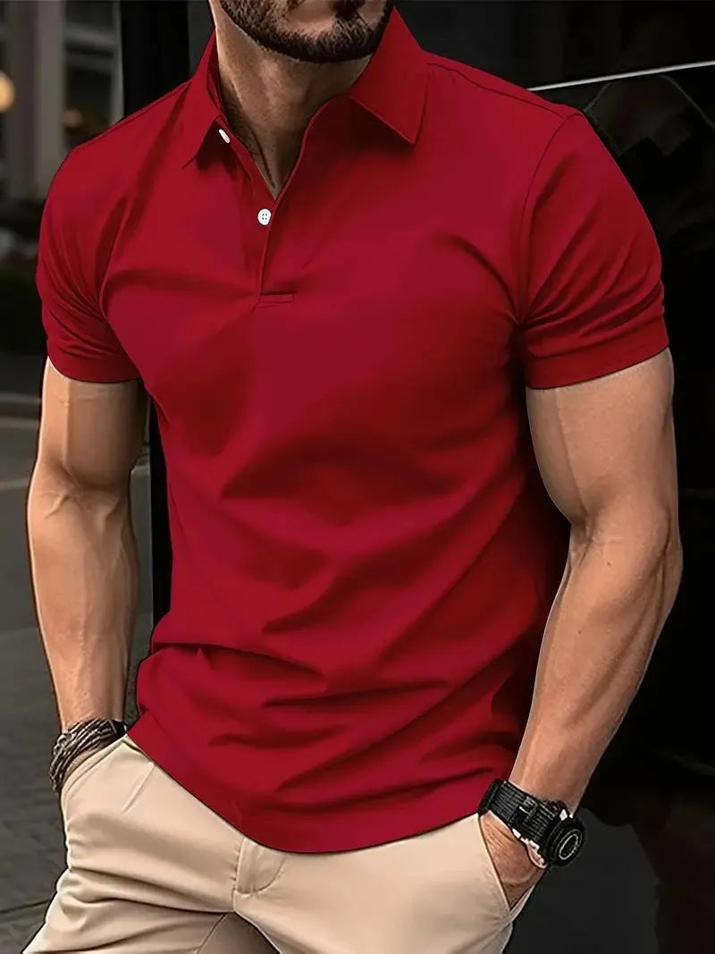 Men's slim fit solid colour short sleeve casual shirt with button front in cotton polyester fabric