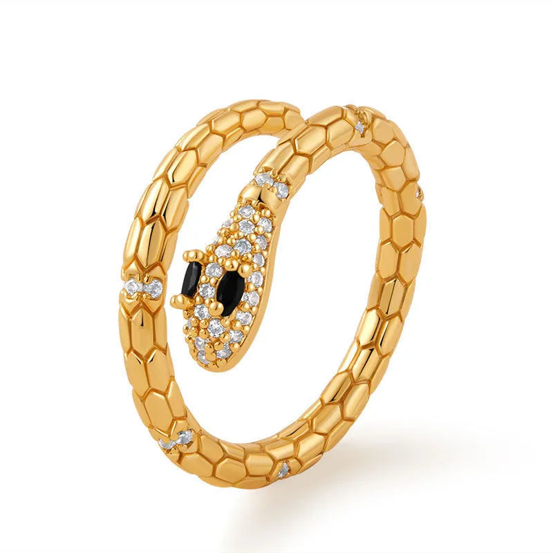 Adjustable snake-shaped copper index finger ring with 18K gold colour retention