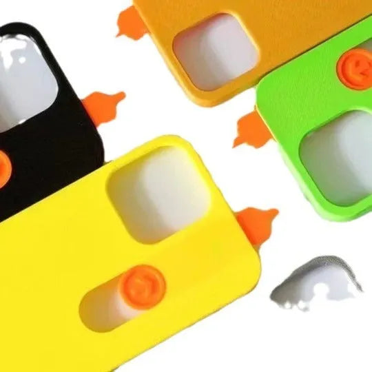 Bright yellow spoof phone case with 3D sliding middle finger design for iPhone