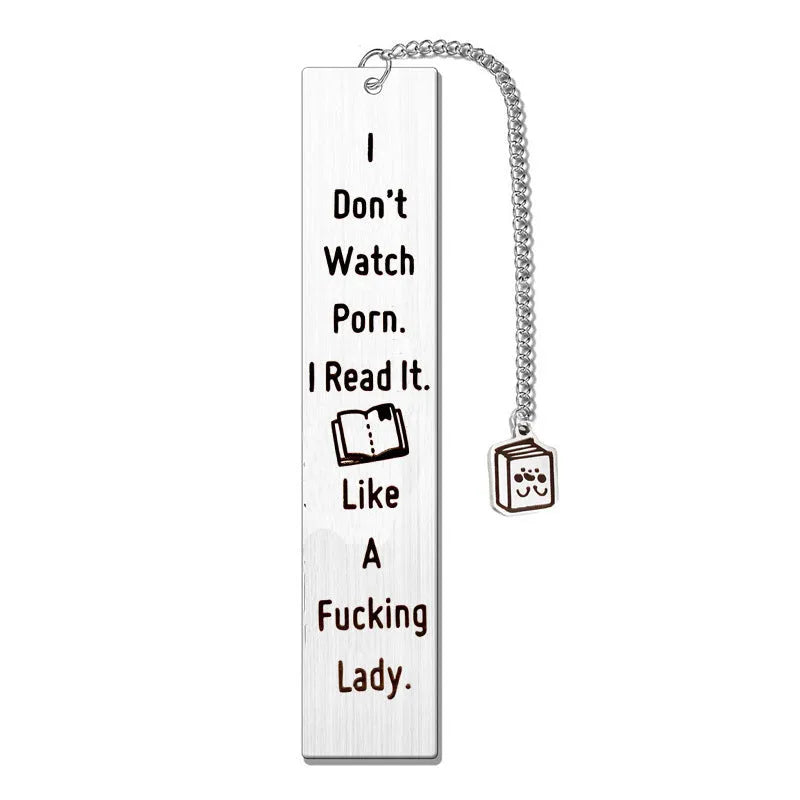 Stainless steel metal bookmark with literary lettering and a tassel, showing colour options ML152-1 to ML152-5.