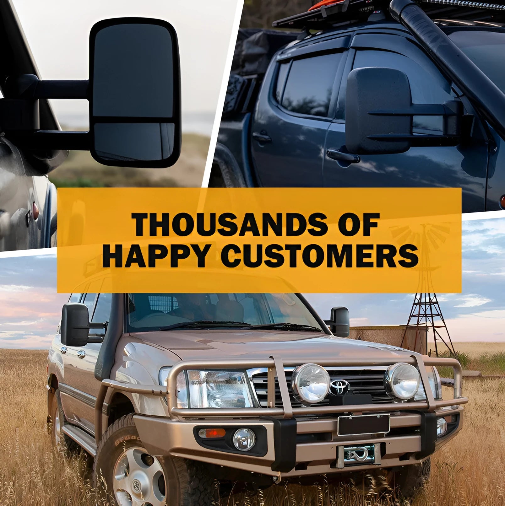 Black foldable rearview mirror pair for Toyota Land Cruiser 100 replacement