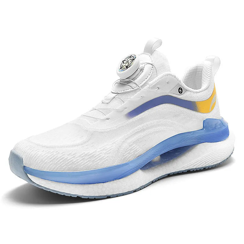 Men's high-top mesh running sneaker in solid colour with buckle fastening and composite sole.