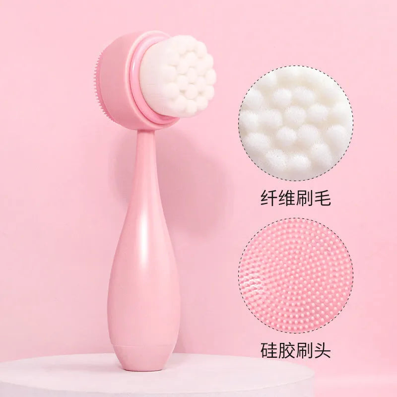 Facial brush set with coral fleece hair band, nylon bristle brush, and plastic toothbrush in purple, grey, white, or pink colours