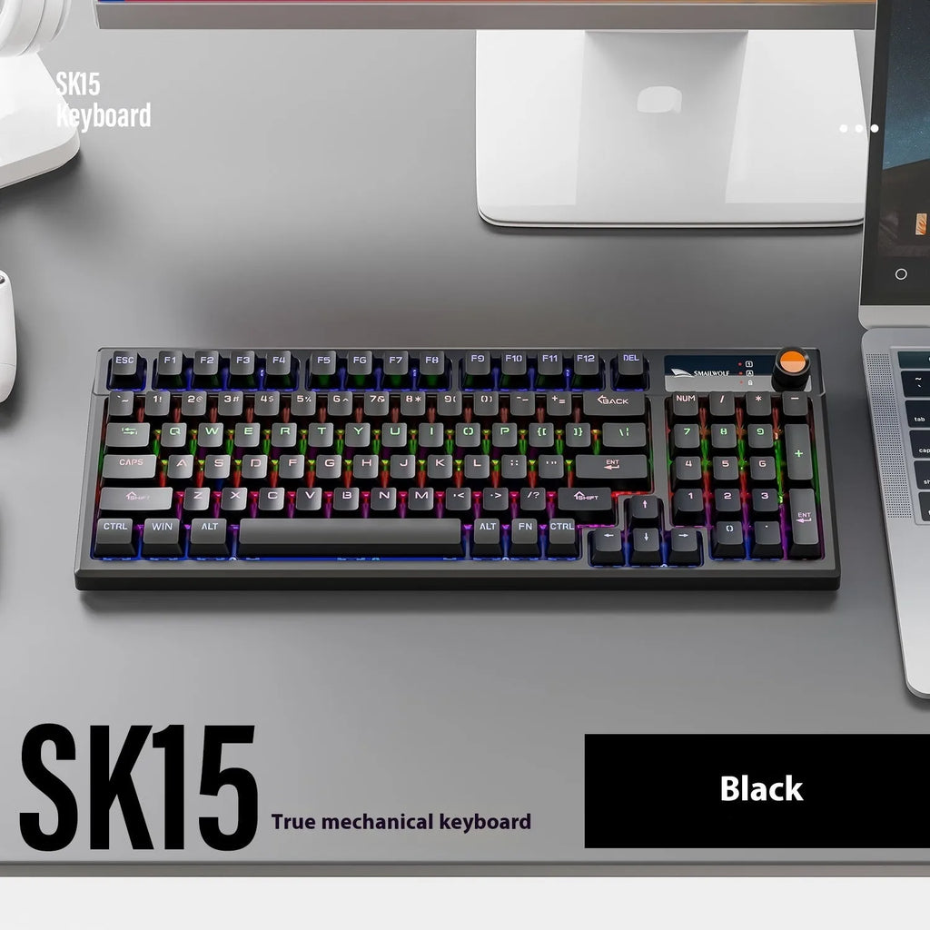 SK15 wired mechanical keyboard with control knob in autumn water blue colour