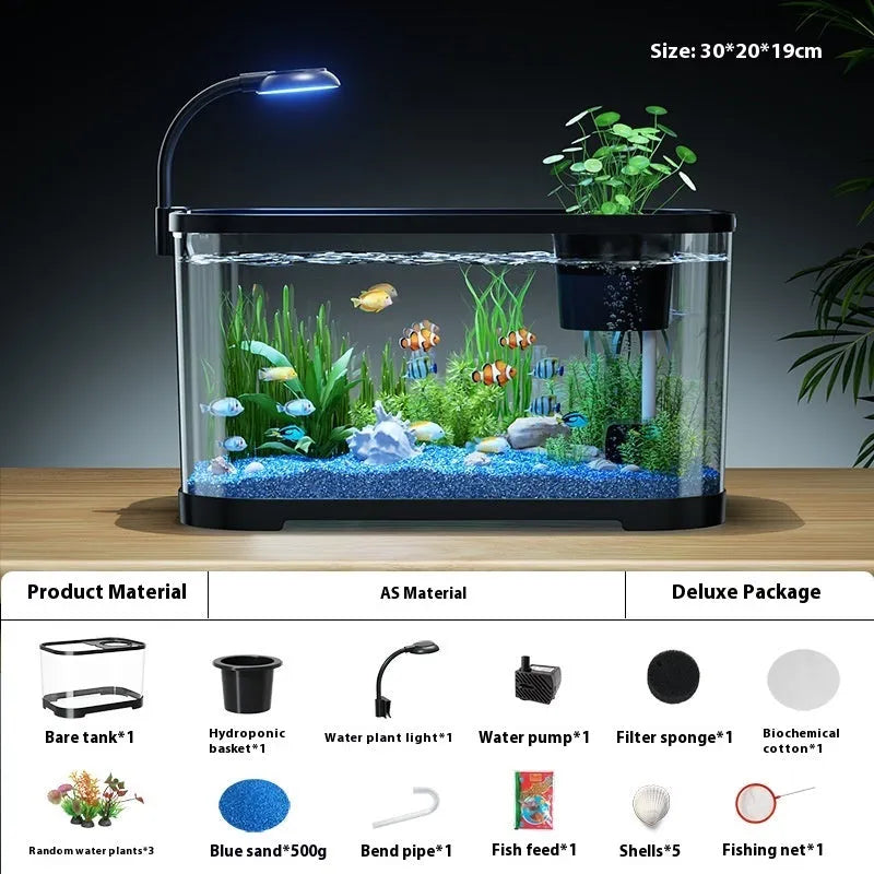 Desktop smart fish tank with integrated ecological filter system in luxury white finish