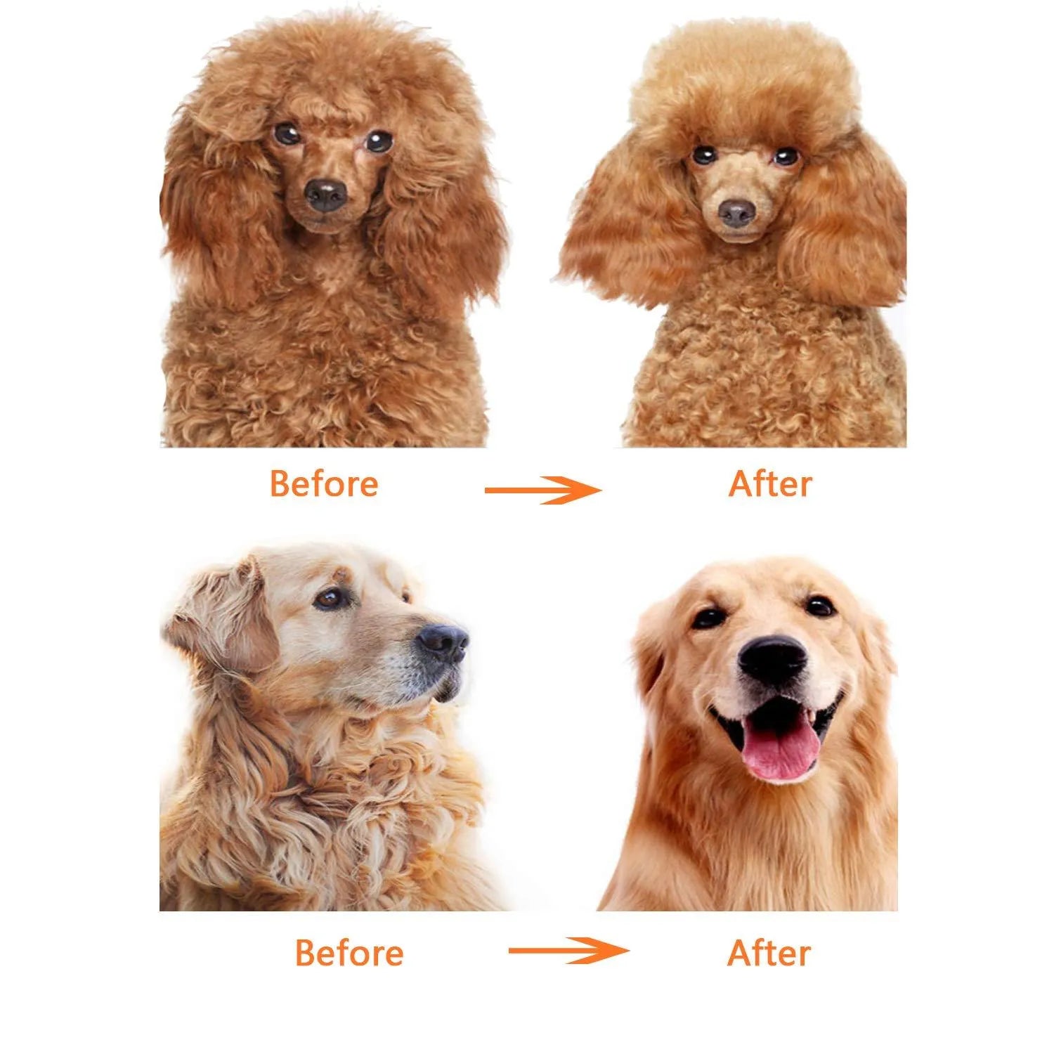Red plastic handle pet comb with dual-length stainless steel teeth for detangling and dematting.