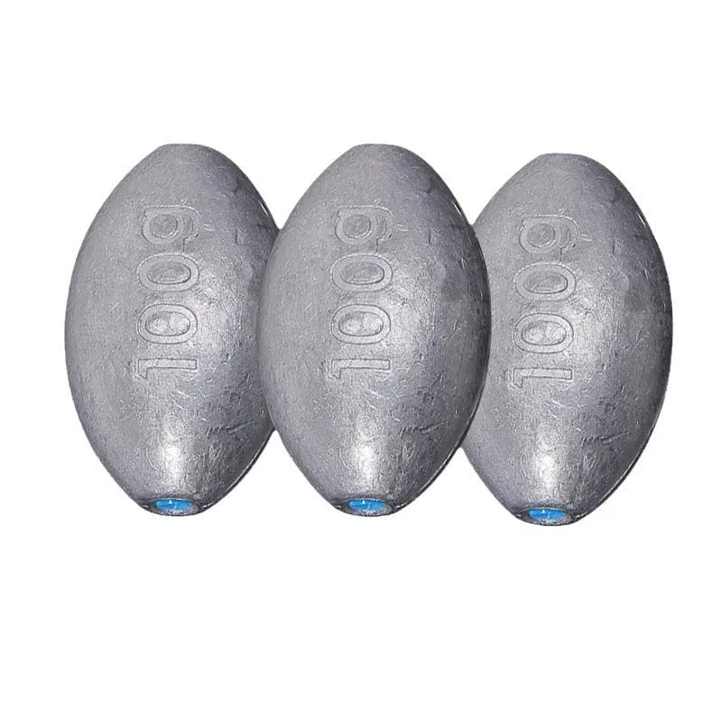 Olive lead sea fishing sinker with plastic core and scale texture, shown with weight options from 10 to 150 grams.