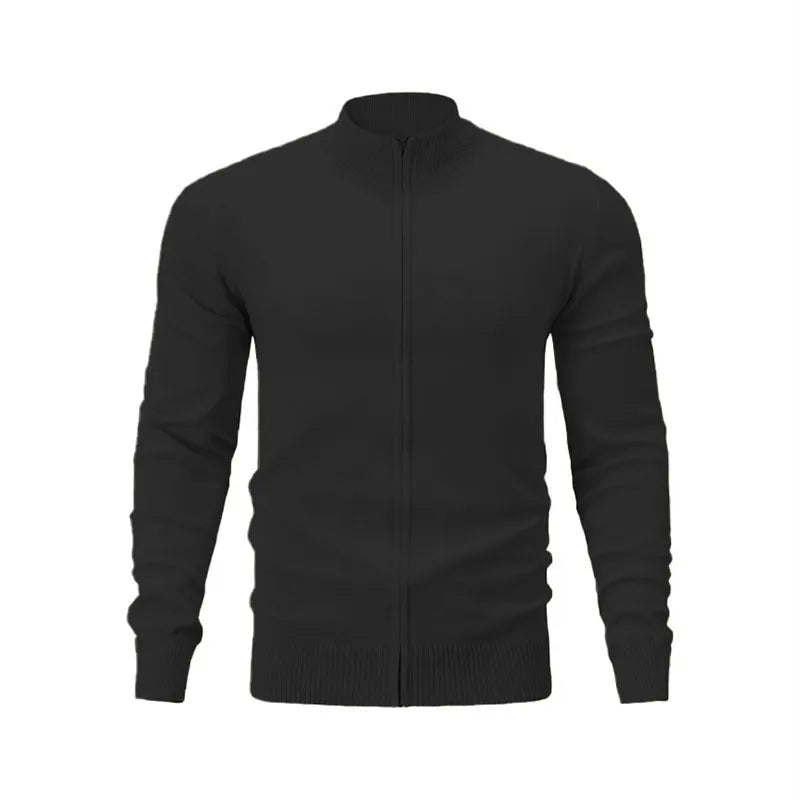 Man wearing a grey stand collar zip-up casual sweater