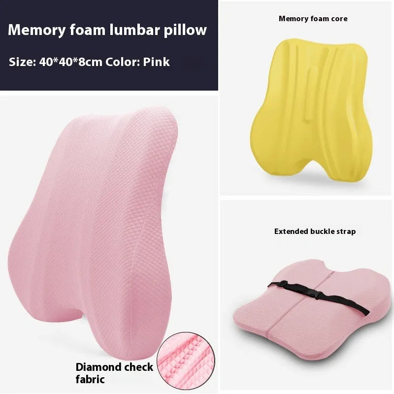 Office chair lumbar support pillow in grey colour showing contour design for lower back comfort