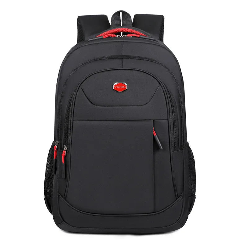 Oxford cloth business backpack with curved shoulder straps in black colour showing stitching details
