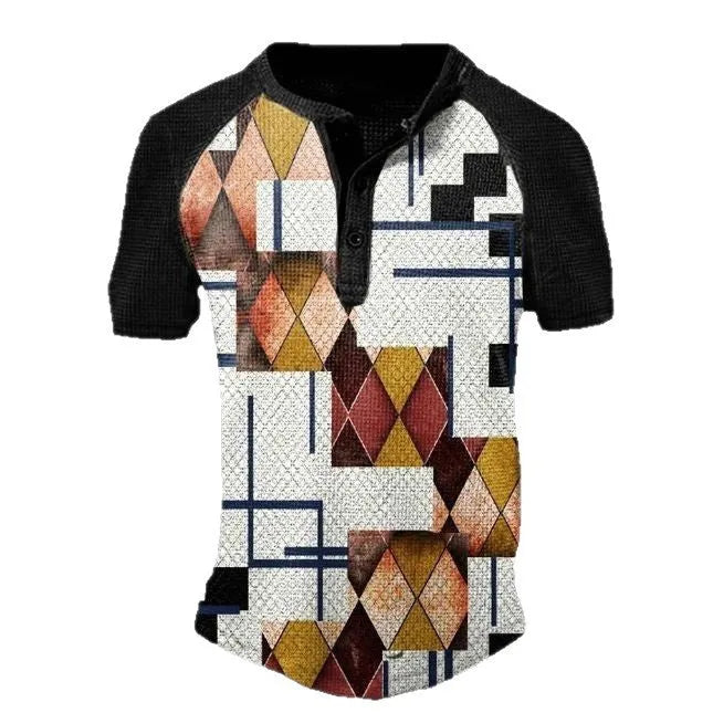 Men's short sleeve casual shirt with lapel and button design in polyester bird eye cloth fabric