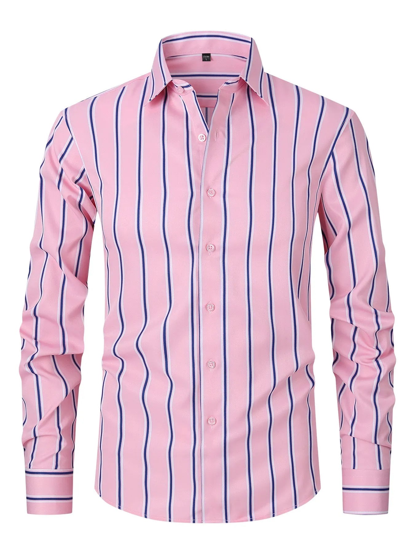 Men's striped long sleeve business shirt in ice silk polyester with cardigan style and slim fit