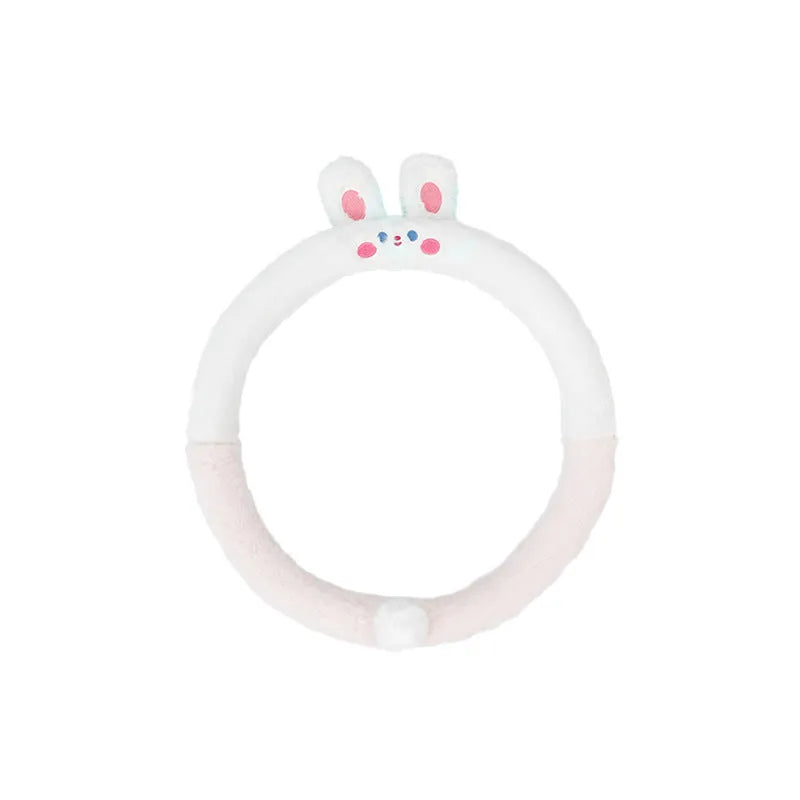 Plush steering wheel cover with cartoon animal embroidery for winter thermal insulation