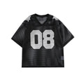 Black and navy blue half sleeve pullover shirt with loose fit and letter pattern detail